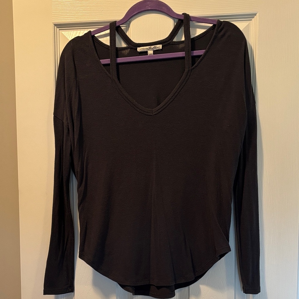 Express Dark Gray Long Sleeve V-Neck Top